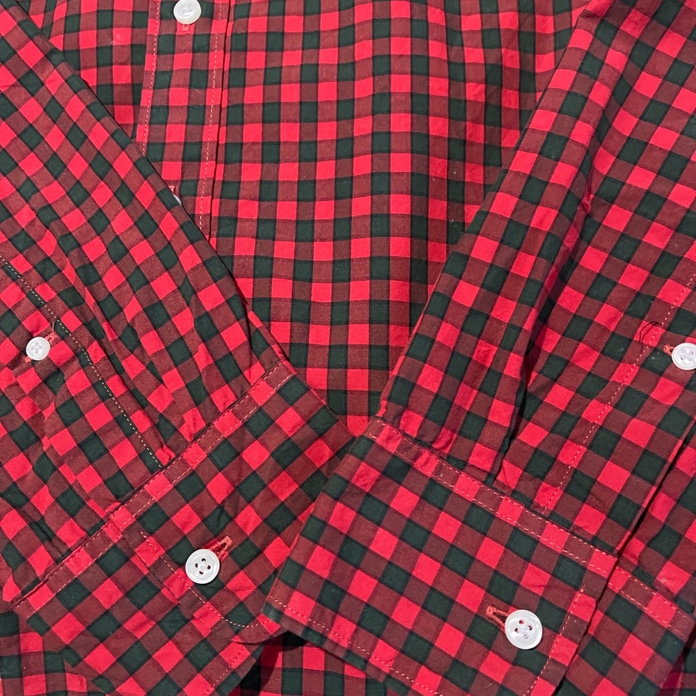J. Crew Men's Large Slim Red Green Check Button Down Shirt Classic Cotton
